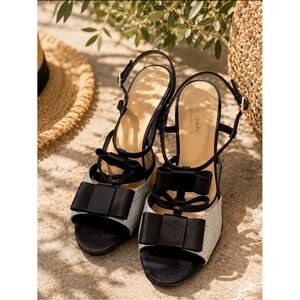Kate Spade Ivy‎ Satin Silver Black Slingback Bow Heel Size 7.5